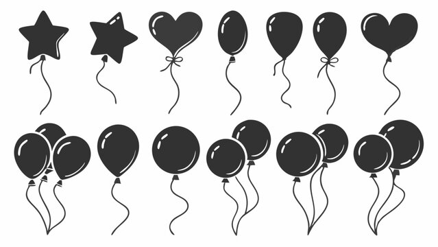 Black Balloon Silhouettes Vector Set for Elegant Party Decorations, Festive Event Invitations, and Celebration Design Elements