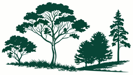Green Tree Silhouettes Vector Illustration for Nature Conservation, Sustainable Design, and Environmental Branding Projects.