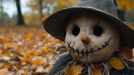 Spooky Scarecrow in Autumnal Woods
