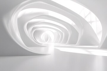 Obraz premium Abstract white architectural structure with curved lines and bright light.