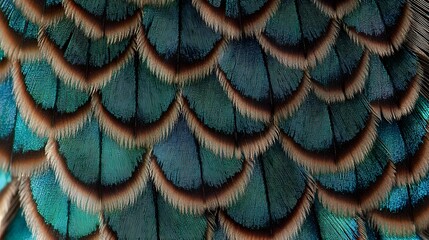 Closeup Teal and Brown Bird Feathers Texture Background