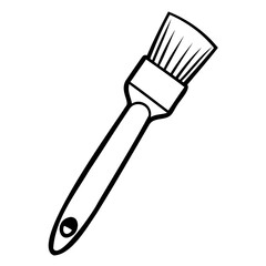 A simple black and white illustration of a paintbrush, isolated, showcasing its bristles and handle