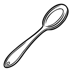 A simple black and white line drawing of a spoon, isolated, showcasing its elegant curves and functional design