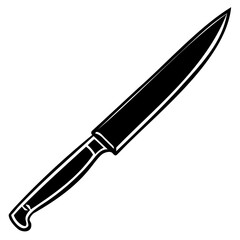 A sharp kitchen knife with a black handle, isolated, symbolizing culinary tools and food preparation