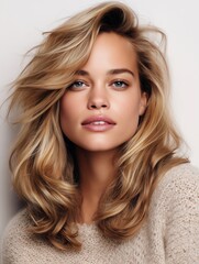 Fototapeta premium Portrait of young blonde woman with wavy hair