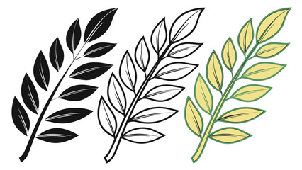 Fototapeta premium Green leaves vector illustration. Plant branch outline and silhouette graphic design elements. Nature foliage icon set.