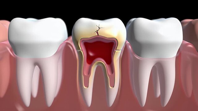 Cracked Tooth with Dental Damage, and 3D Render.