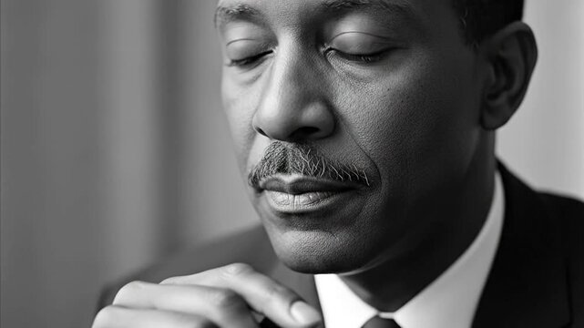 Thoughtful Businessman in Black and White: Reflection and Leadership Video