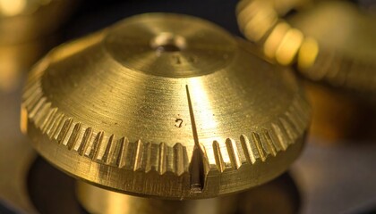 Brass metal control knob with macro closeup, and equipment detail.