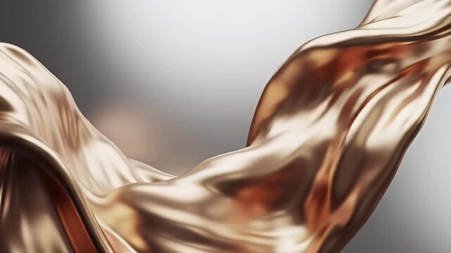 Elegant Bronze Fabric Flowing Wave Abstract Art on Neutral Background for Presentation