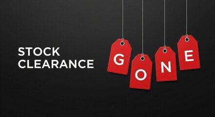 Urgent end of season sale announcement with red tags indicating items are gone