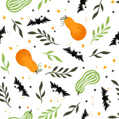 Seamless pattern for autumn season with pumpkin. background for fabric, wrapping paper, textile, wallpaper and apparel. Vector Illustration