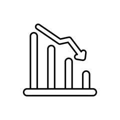 Statistics down icon symbolizes financial loss in a bar graph with falling arrow. Suitable for business reports, financial blogs, presentations.
