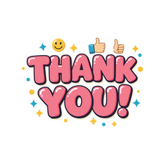 Thank you text bubble with thumbs up and smiley face appreciation message