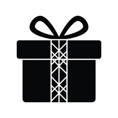 Black gift box with ribbon icon present surprise celebration holiday birthday package vector graphic