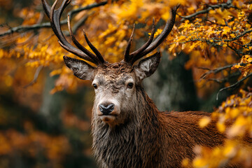 Portrait of majestic red deer stag in Autumn Fall