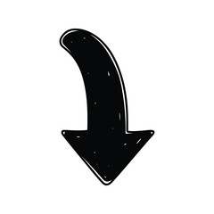 Black hand drawn arrow pointing down simple doodle design isolated on white background © artificial_azad!