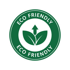 Green eco friendly circular badge with leaves and upward arrow sustainability symbol environmental protection icon