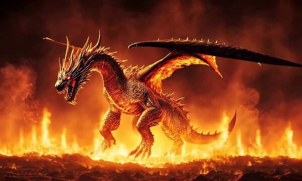 Fiery Dragon Atop Molten Ground