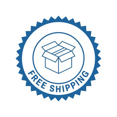 Free shipping badge emblem open cardboard box icon delivery service stamp logistics seal e commerce label