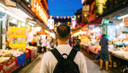 Tourist in vibrant night market
