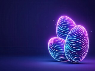 Three glowing Easter eggs