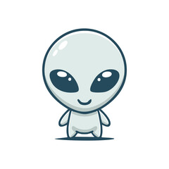 A cute cartoon alien smiling with big eyes and a friendly face. This whimsical creature stands in a pose that exudes friendliness and charm