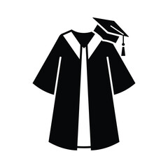 Black and white illustration of a graduation gown and mortarboard, symbolizing academic achievement.