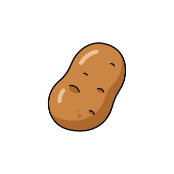 A simple, cartoon-style illustration of a single brown potato with small dark spots and indentations.