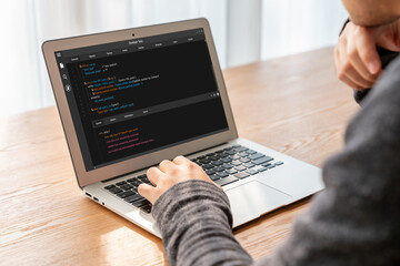 Software development programming on computer screen for modish application and program coding