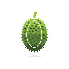 A stylized vector illustration of a whole green durian fruit with a spiky husk, isolated on a white background.