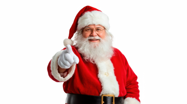 Santa Claus Pointing and Smiling Isolated on transparente png.