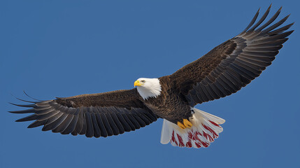 Obraz premium Bald eagle flying high in the sky bird of prey wildlife animal freedom