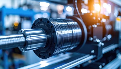 Fototapeta premium Industrial CNC Machine Detail Manufacturing Equipment with Workshop.
