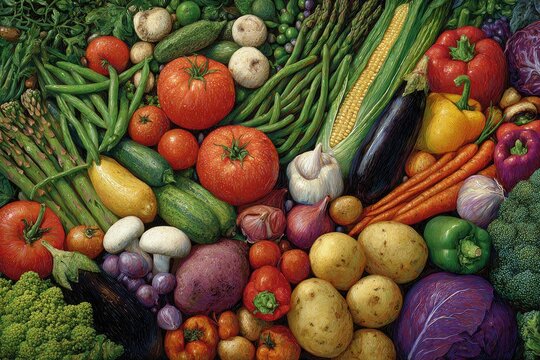 Abundant harvest of colorful vegetables