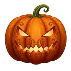 A 3D cartoon jack o lantern with a spooky face on a transparent background for Halloween.