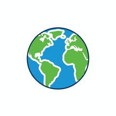 A stylized illustration of planet Earth showing continents in green and oceans in blue.