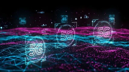 Digital 5G network technology futuristic rendering, with digital neon glow effect in cyberspace - Powered by Adobe