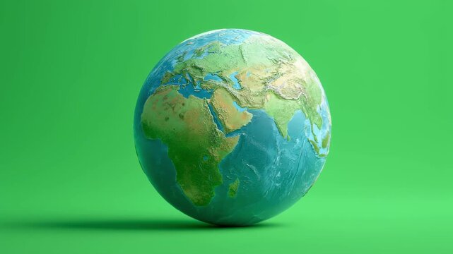 Rotating planet earth on green screen background, showcasing planetary motion with detailed geographical rendering highlighting global environmental themes and scientific visualization