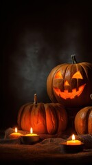 Glowing pumpkins lit at night