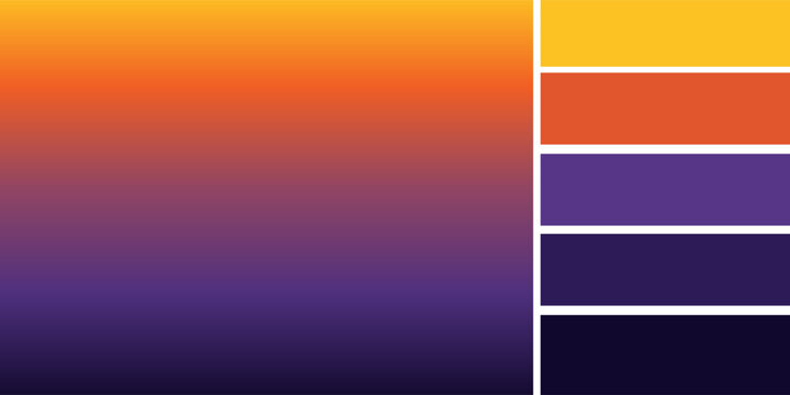 Smooth night to early morning color transition gradient background with palettes, vector design