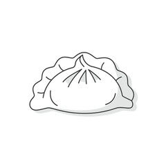 Line art illustration of a single traditional Asian dumpling with pleated edges and a rounded shape, typically served as a snack or meal.