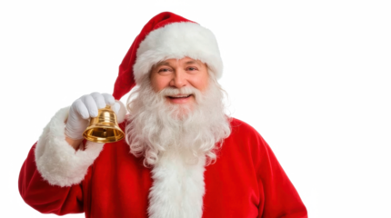 Santa Claus Ringing Christmas Bell Isolated on transparent png.