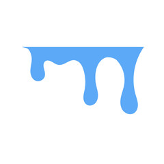 Simple flat design icon of a fluid blue substance dripping downwards. Abstract vector illustration of melting liquid, paint, or water splash