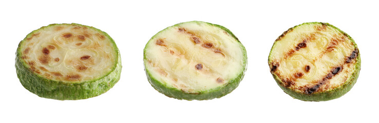Grilled zucchini slices isolated on white, set