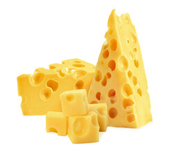 Fresh cheese isolated on white, set of pieces