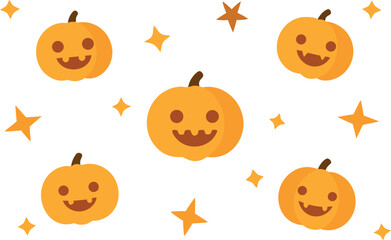 Cute Halloween Pumpkin Faces with Stars Background for Kids and Festive Seasonal Celebrations and Decorations