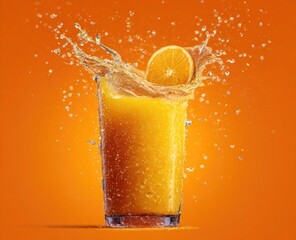 Orange juice in a glass with splash