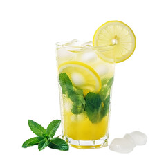 Refreshing Lemon and Mint Drink with Ice and Citrus Slices