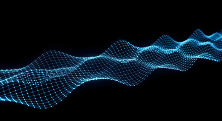 Abstract Waveform Representation in Blue Light Over Black Background Displaying Digital Technology and Connectivity Pattern